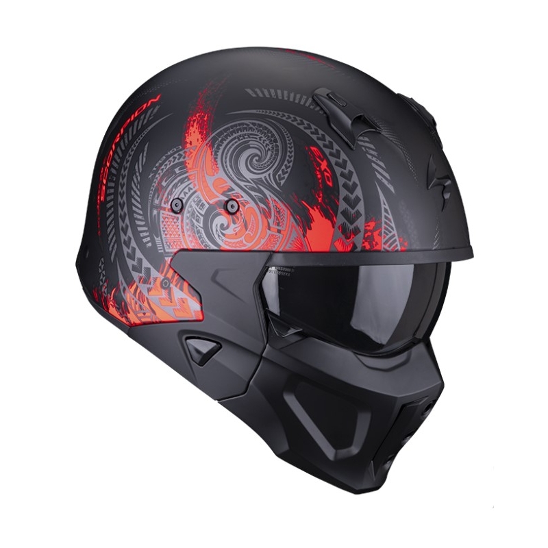 Otvorená prilba s maskou SCORPION COVERT-X TATTOO matná čierno-červená