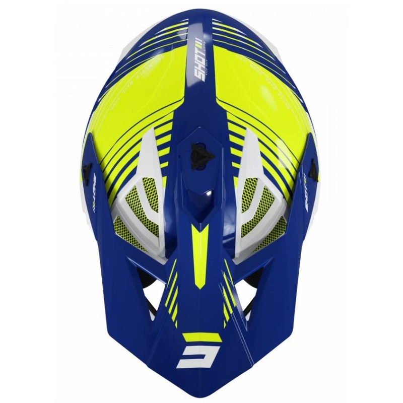 Motokrosová prilba Shot Lite Fury bielo-modro-fluorescenčno žltá výpredaj
