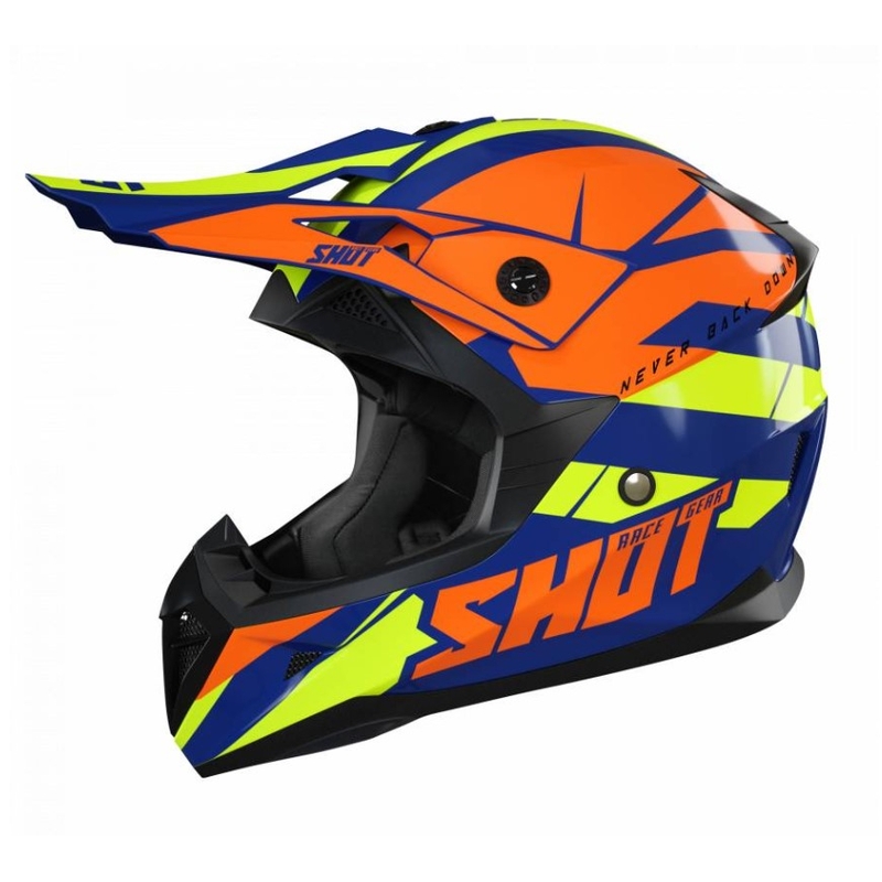 Motokrosová prilba Shot Pulse Revenge oranžovo-modro-fluorescenčno žltá