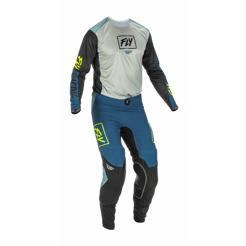 Motokrosové nohavice FLY Racing Lite 2022 šedo-tyrkysové hi-vis