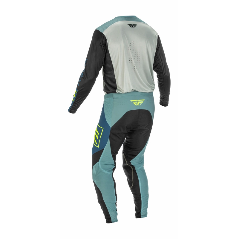 Motokrosové nohavice FLY Racing Lite 2022 šedo-tyrkysové hi-vis