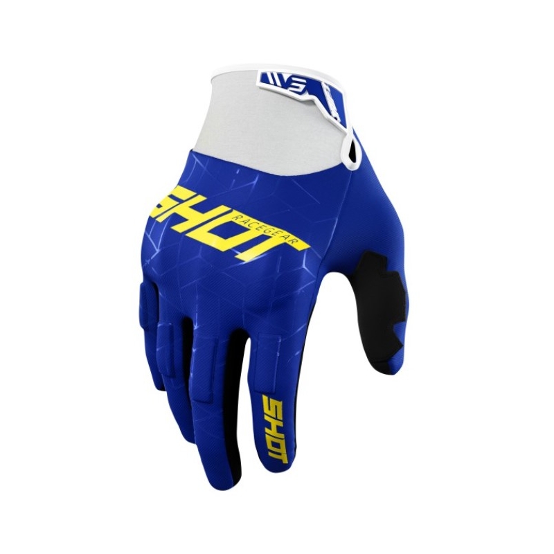 Motokrosové rukavice Shot Drift Spider modro-bielo-žlté výpredaj