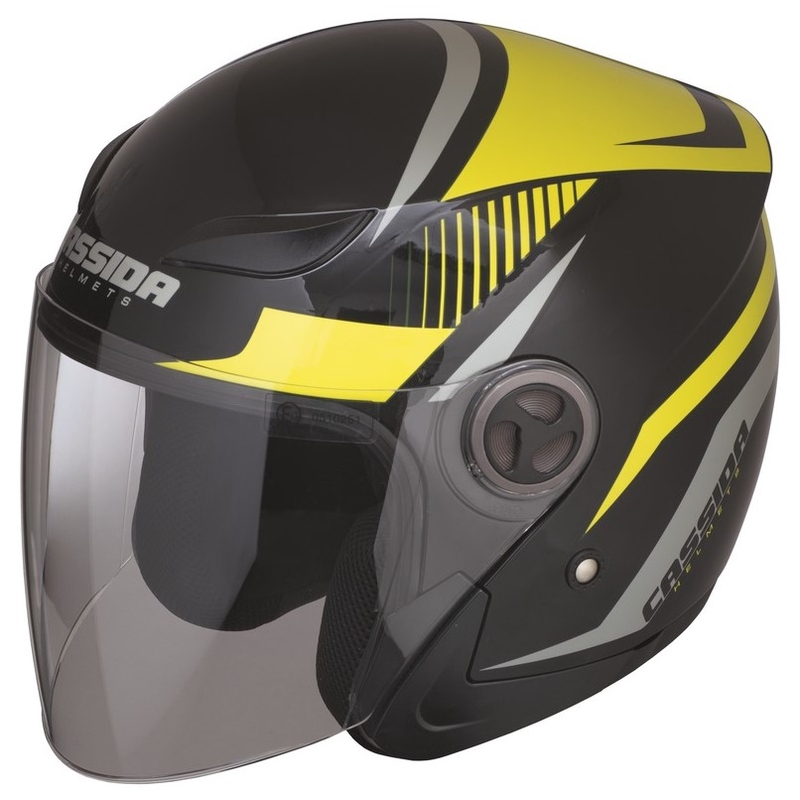 Prilba na motocykel otvorená Cassida Reflex čierno-strieborno-fluo žltá