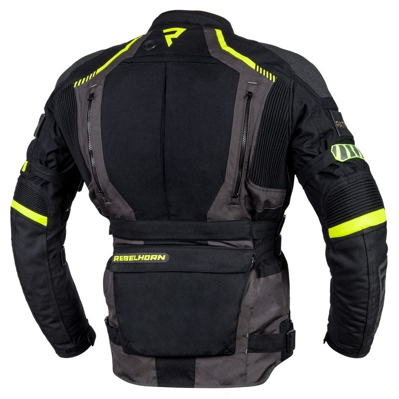 Bunda na motocykel Rebelhorn Patrol čierno-šedo-fluorescenčno žltá