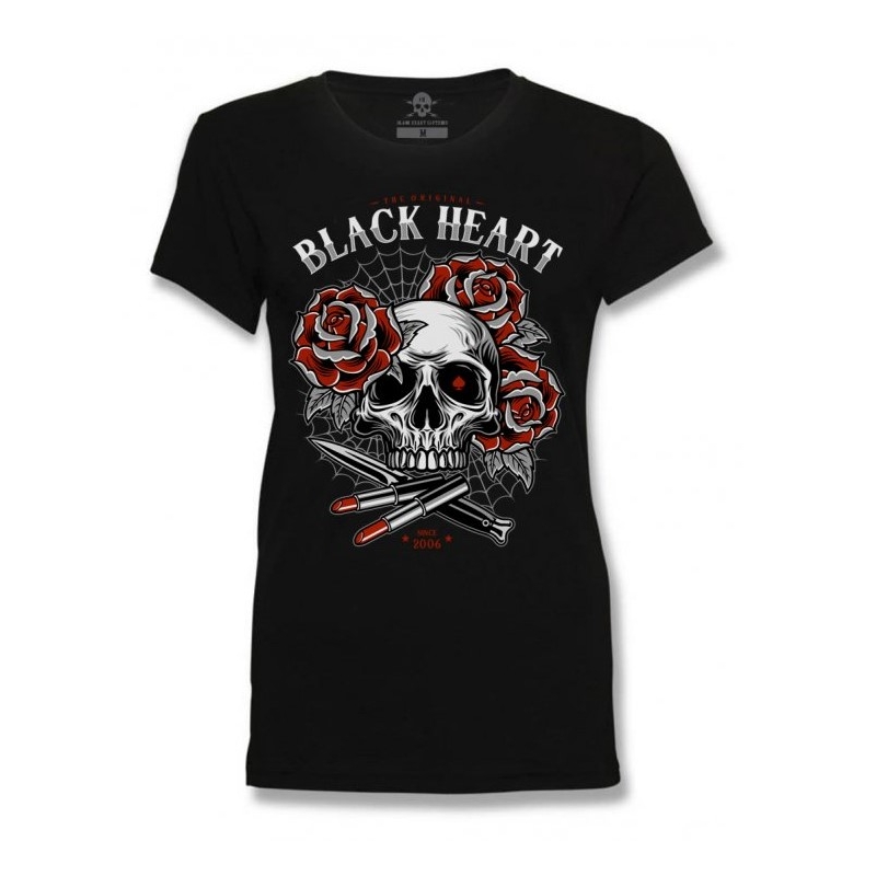 Dámske tričko Black Heart Lipstick Skull čierne
