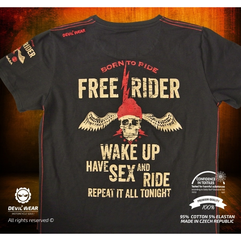 Pánske tričko Devils Wear - Free Rider Wake Up Have Sex