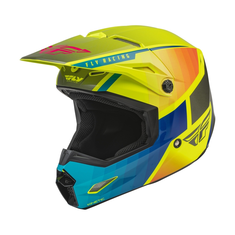 Detská motokrosová prilba FLY Racing Kinetic Drift modro-fluorescenčno-žlto-šedá
