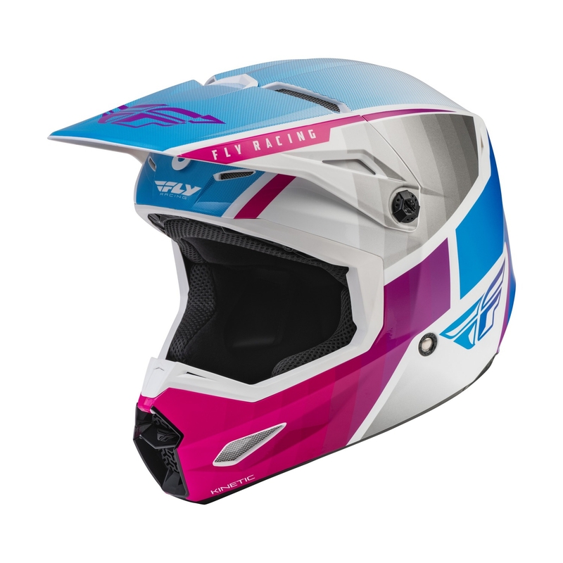 Detská motokrosová prilba FLY Racing Kinetic Drift ružovo-bielo-modrá