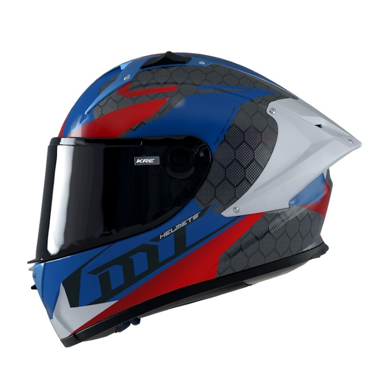 Integrálna prilba na motocykel MT FF103PLUSC KRE+ Carbon Projectile D7 sivo-bielo-červeno-modrá
