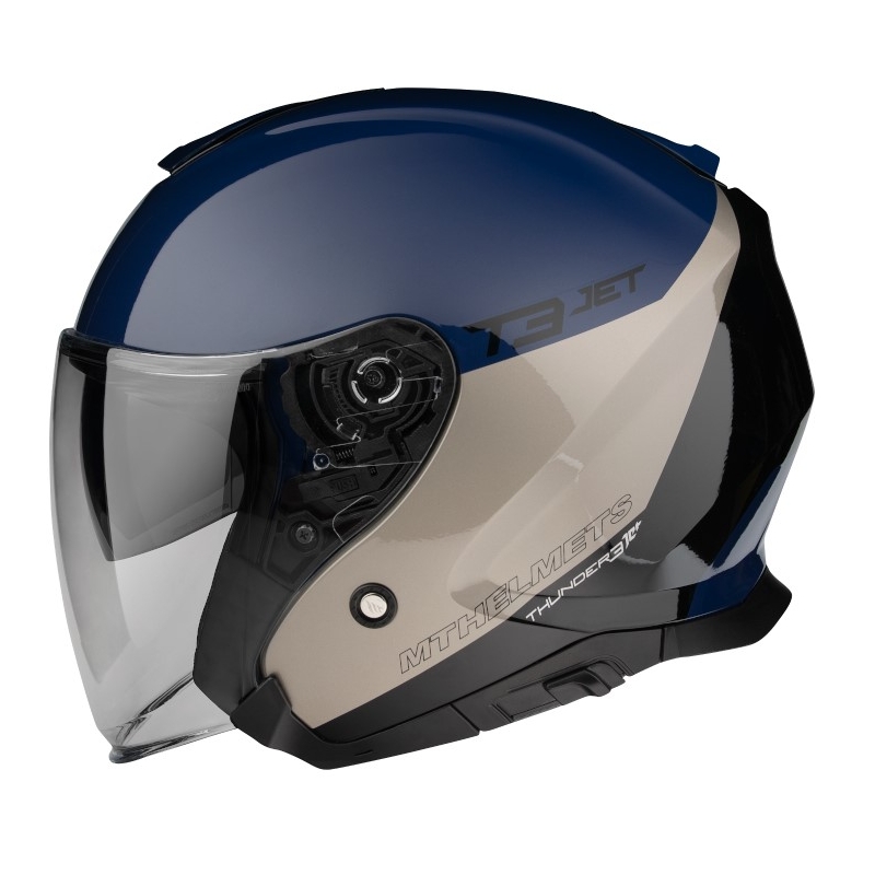 Otvorená prilba na motocykel MT OF504SV Thunder 3 SV Jet Xpert A17 strieborno-modrá