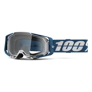Motokrosové okuliare 100 % ARMEGA Albar modro-biele (číre plexisklo)