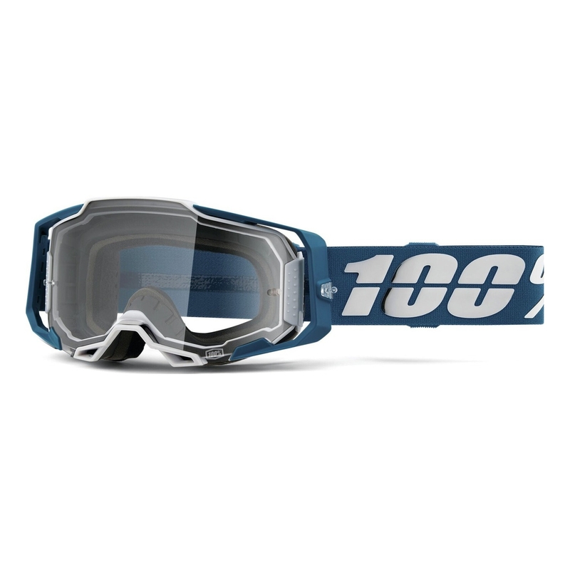 Motokrosové okuliare 100 % ARMEGA Albar modro-biele (číre plexisklo)