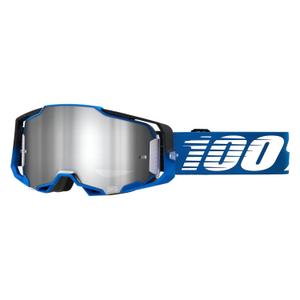 Motokrosové okuliare 100 % ARMEGA Rockchuck čierno-bielo-modré (strieborné plexisklo)