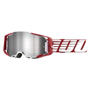 Motokrosové okuliare 100 % ARMEGA Oversized Deep bielo-červené (strieborné plexisklo)