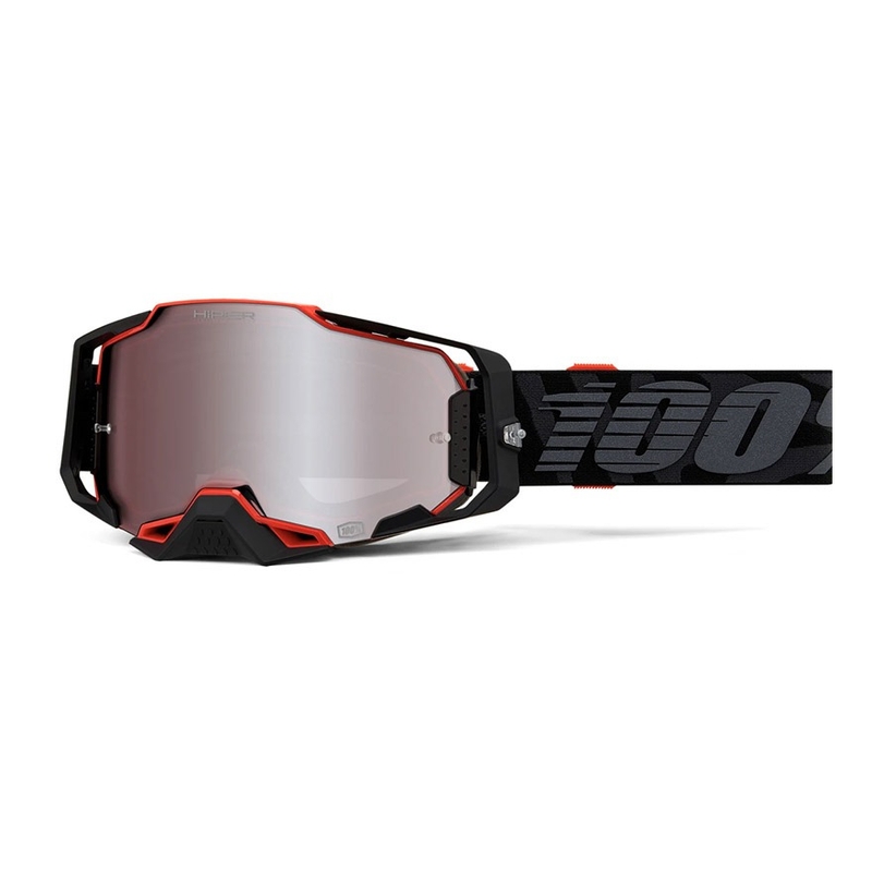 Motokrosové okuliare 100 % ARMEGA Renen HIPER červeno-čierne camo (strieborné plexisklo)