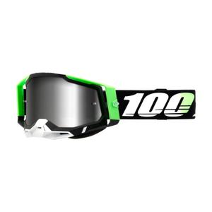 Motokrosové okuliare 100 % RACECRAFT 2 Kalkuta zeleno-bielo-čierne (strieborné plexisklo)