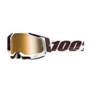 Motokrosové okuliare 100 % RACECRAFT 2 Snowbird hnedo-biele (zlaté plexisklo)