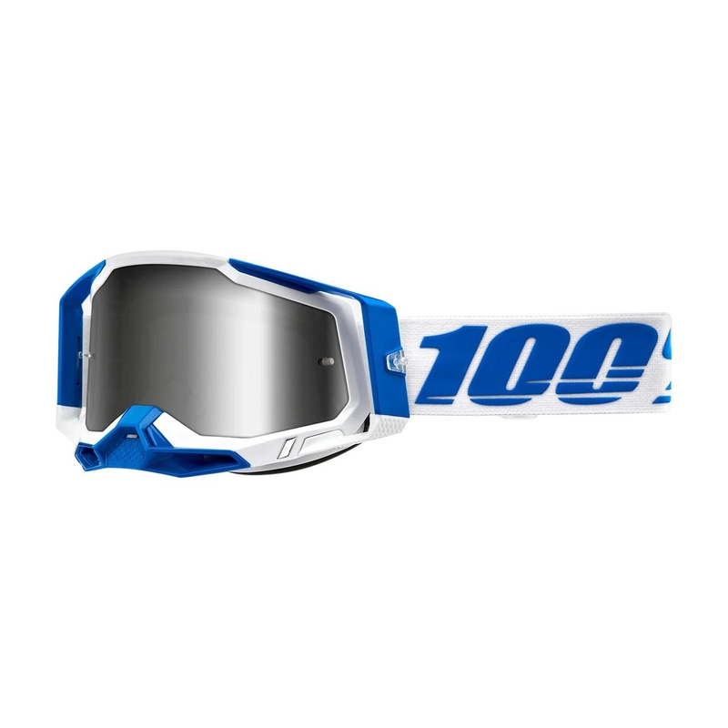 Motokrosové okuliare 100 % RACECRAFT 2 Isola bielo-modré (strieborné plexisklo)