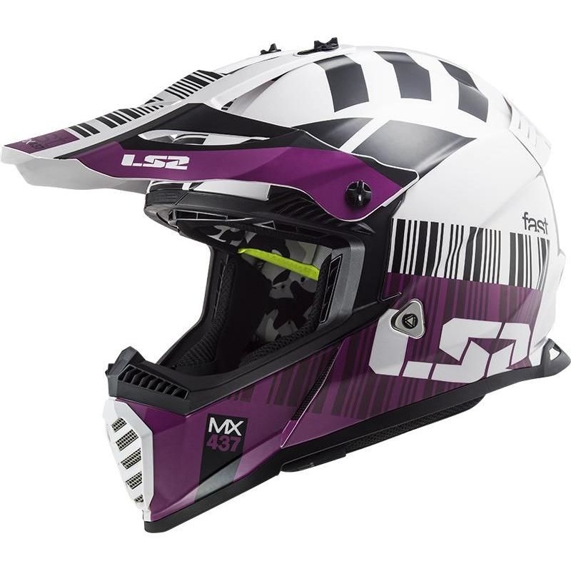 Motokrosová prilba LS2 MX437 Fast Evo XCODE bielo-fialová lesklá