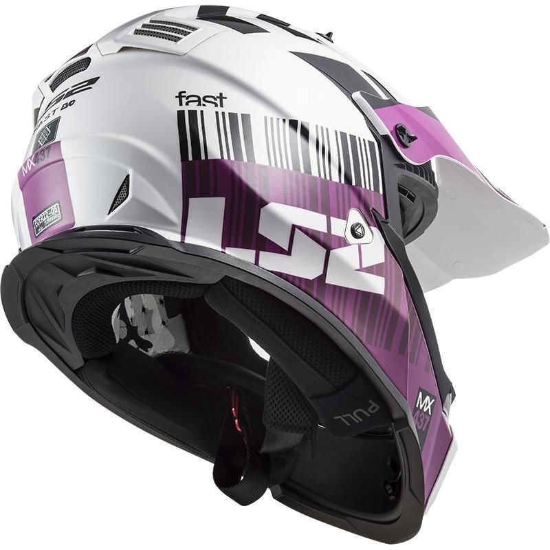 Motokrosová prilba LS2 MX437 Fast Evo XCODE bielo-fialová lesklá