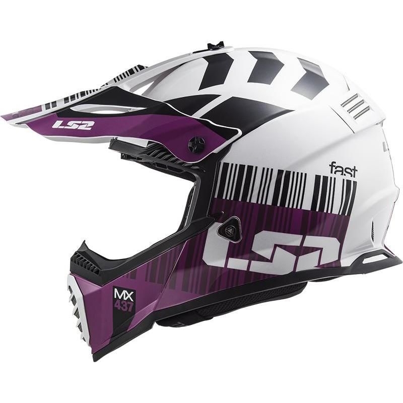 Motokrosová prilba LS2 MX437 Fast Evo XCODE bielo-fialová lesklá