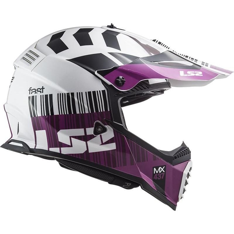 Motokrosová prilba LS2 MX437 Fast Evo XCODE bielo-fialová lesklá