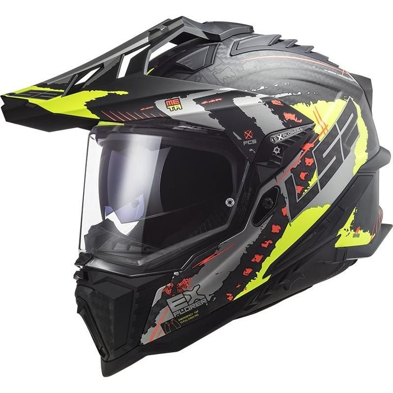 Enduro prilba LS2 MX701 Explorer C Extend čierno-šedo-fluorescenčno žltá
