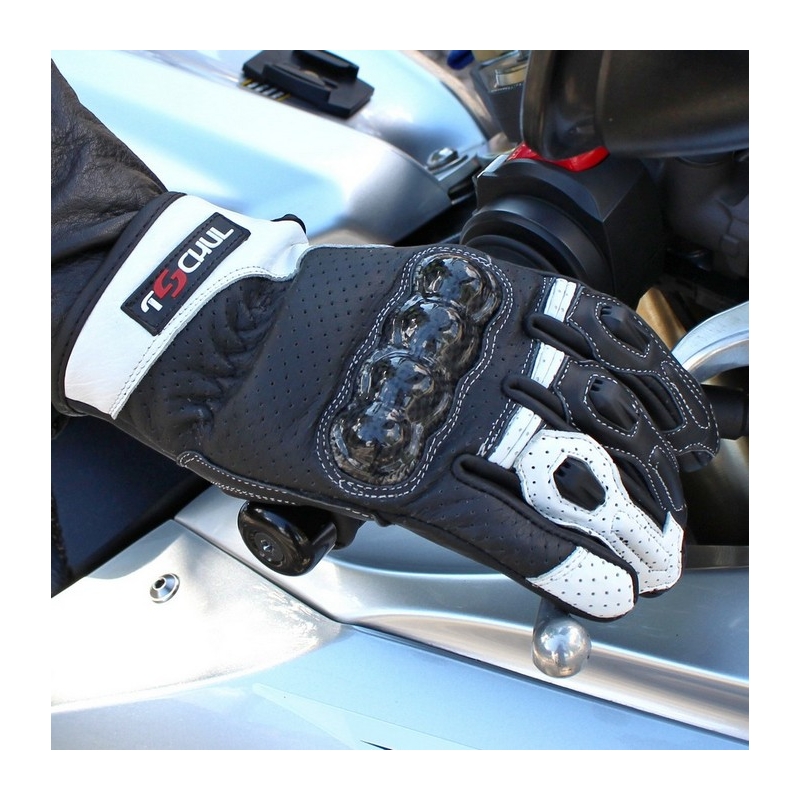 Rukavice na motocykel Tschul 316 čierno-biele výpredaj