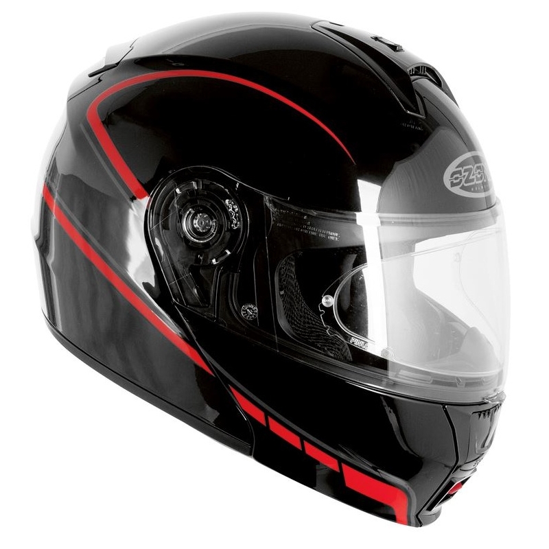 Vyklápací prilba na motorku Ozone FP-01 - čierno / červená + Pinlock vypredaj výpredaj