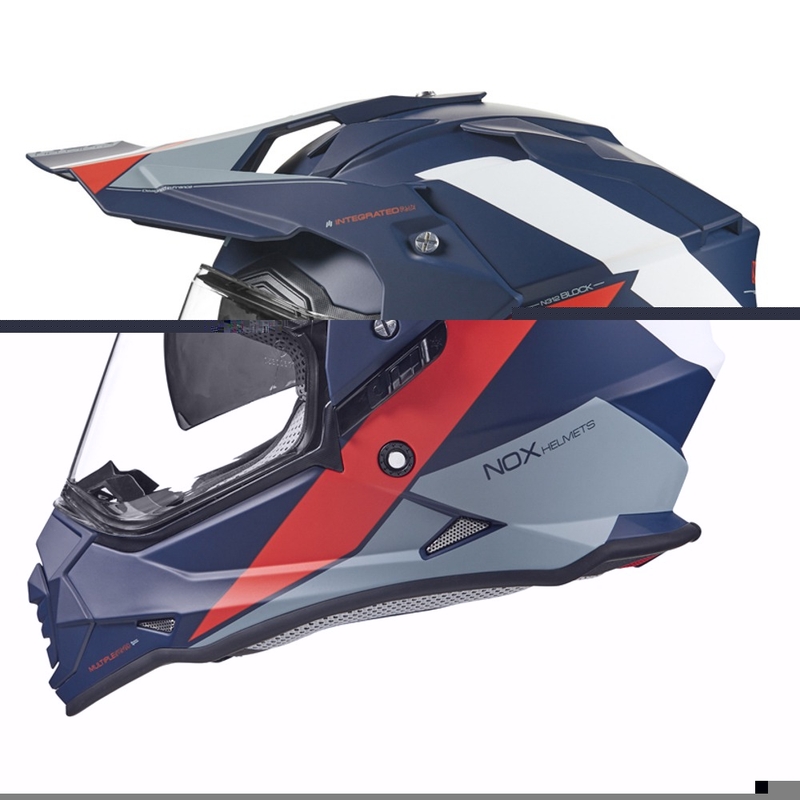 Enduro prilba NOX N312 BLOCK 2022 sivo-bielo-červeno-modrá