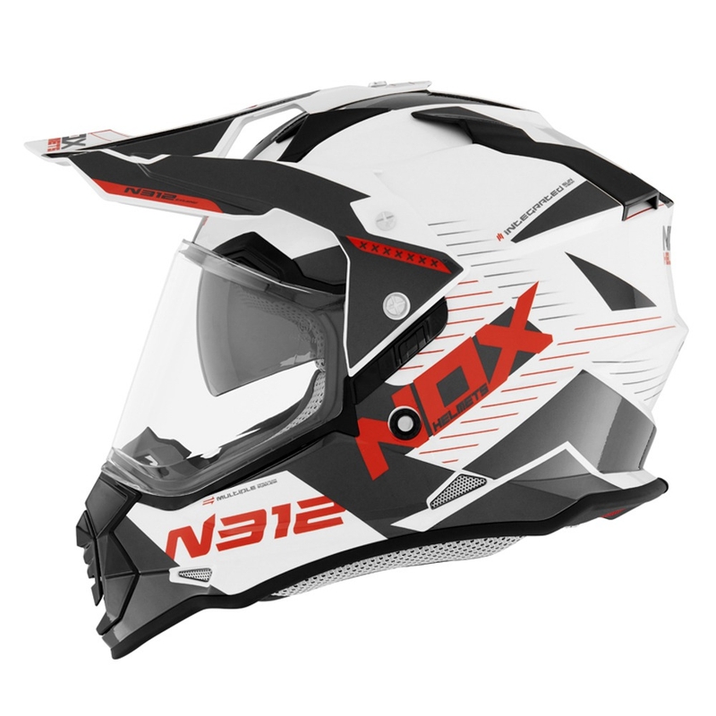 Enduro prilba NOX N312 EXTEND 2022 červeno-sivo-biela výpredaj