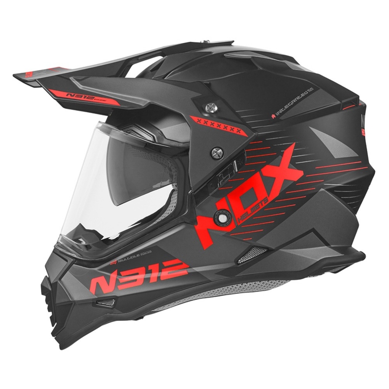 Enduro prilba NOX N312 EXTEND 2022 čierno-sivo-červená výpredaj