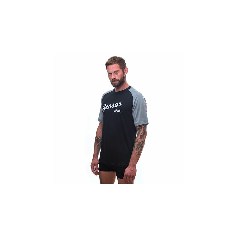 Pánske tričko Sensor Merino Active PT Logo čierno-sivé výpredaj