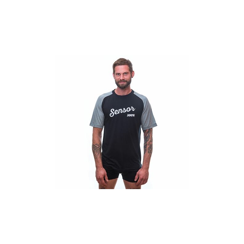 Pánske tričko Sensor Merino Active PT Logo čierno-sivé výpredaj