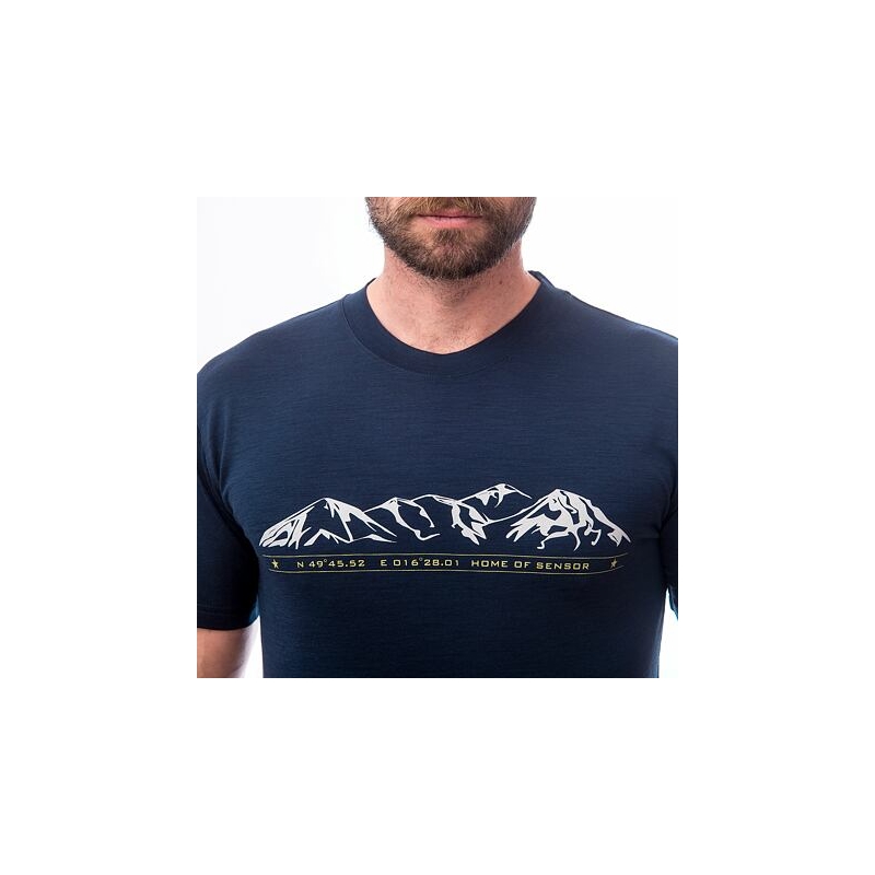 Pánske tričko Sensor Merino Active PT Mountains tmavo modré výpredaj