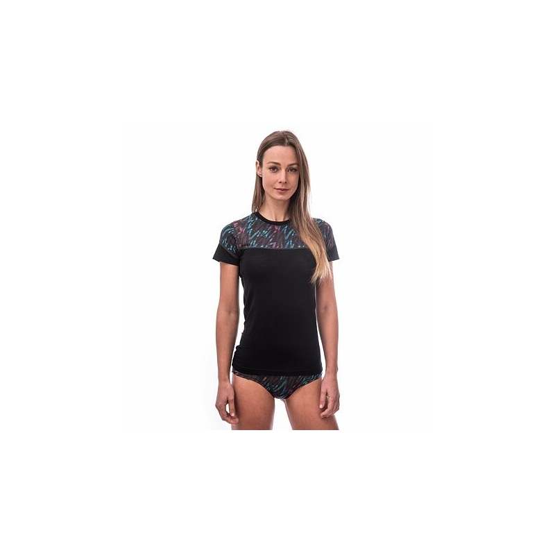 Dámske termo tričko Sensor Merino Impress čierno-modro-ružové výpredaj