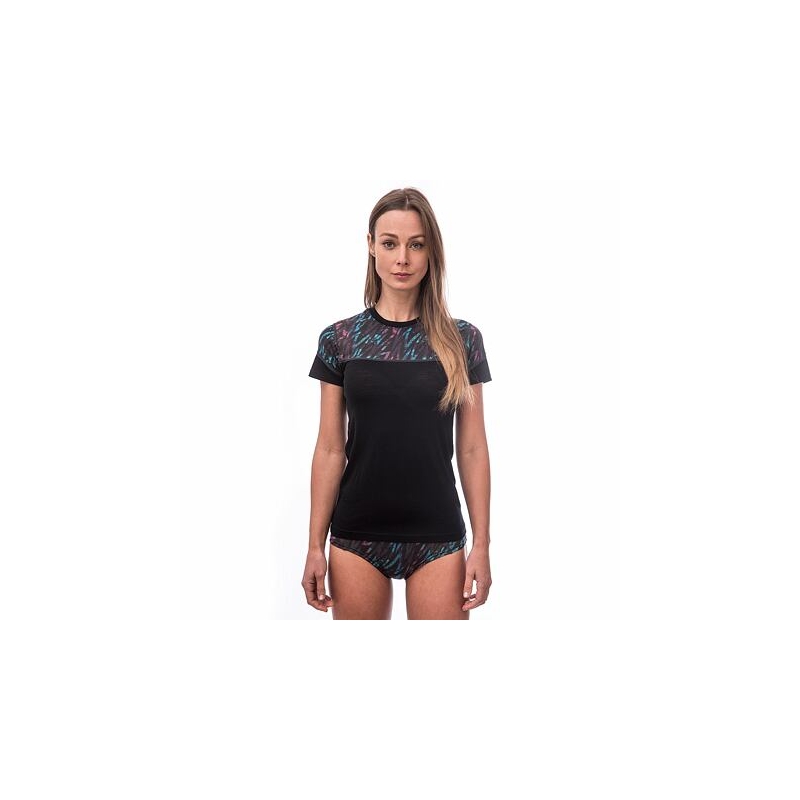 Dámske termo tričko Sensor Merino Impress čierno-modro-ružové výpredaj