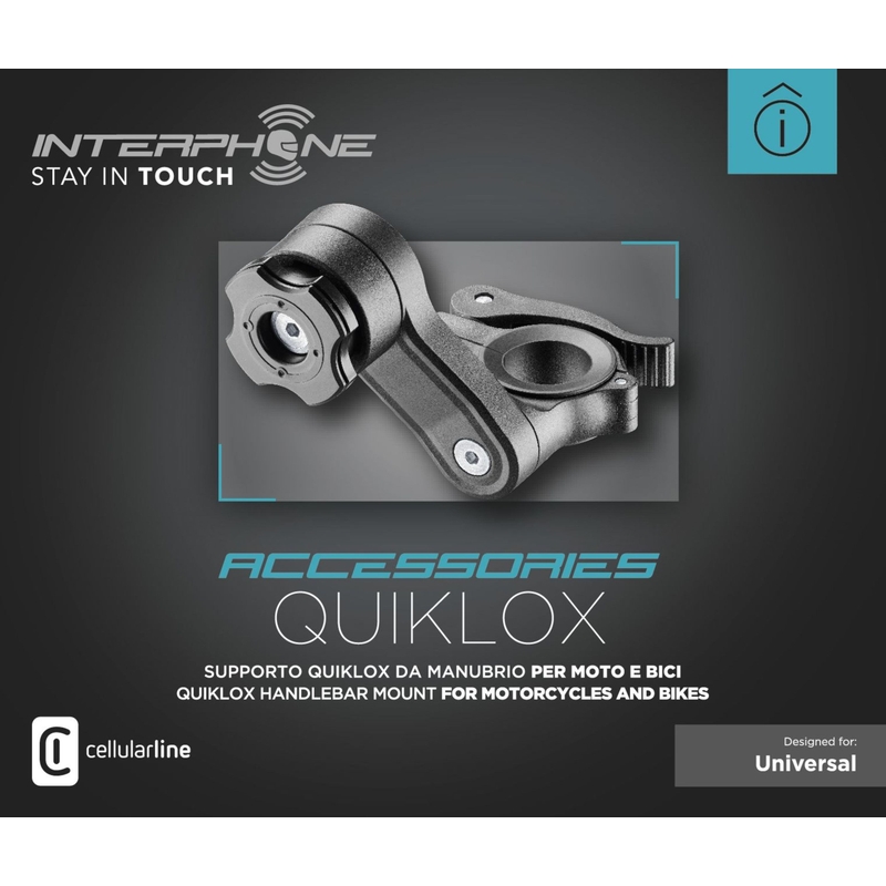 Rýchloupínací držiak Interphone Quiklox s úchytom na riadidlá čierny