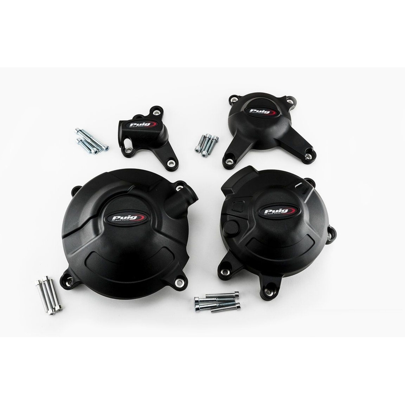 Ochranné kryty motora PUIG čierna zahrňuje pravý, ľavý, malý pravý a malý ľavý kryt pre YAMAHA MT-09 850 / 890 2014-2020, YAMAHA MXT 850 Niken / GT 2018-2023