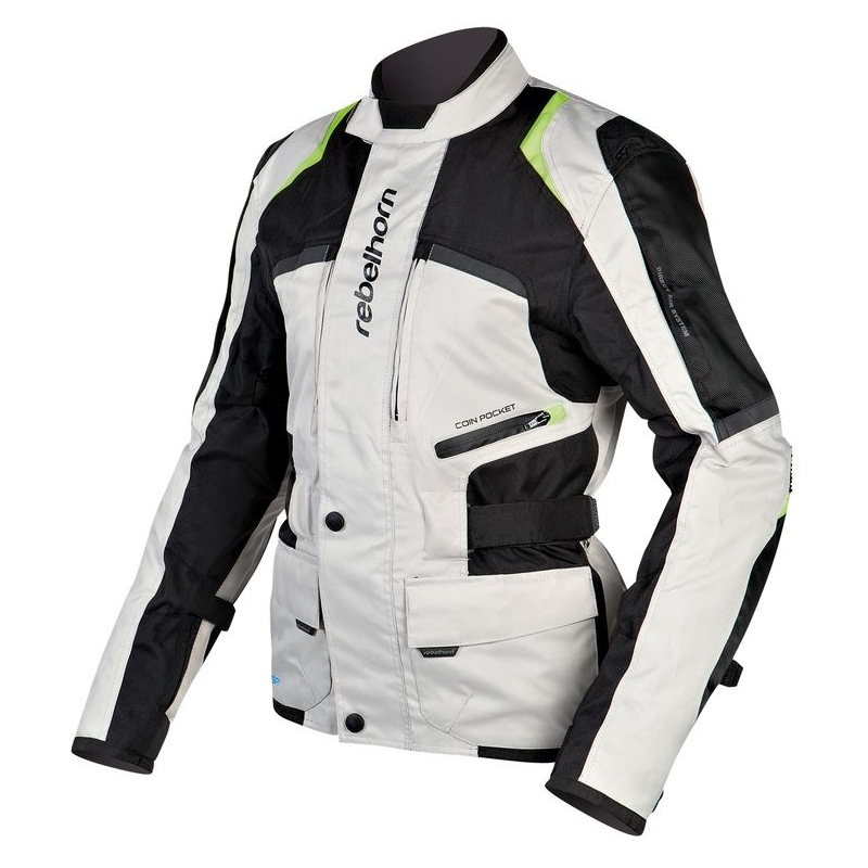 Dámska moto bunda Rebelhorn Hiker šedo-čierno-fluo žltá