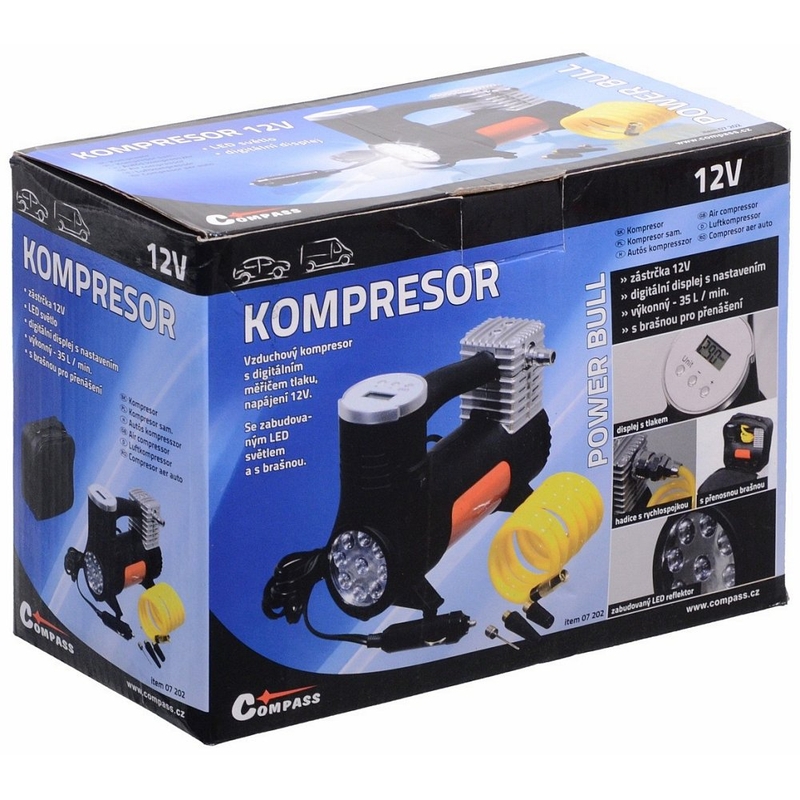 Kompresor 12 V POWER BULL digitálny so svetlom