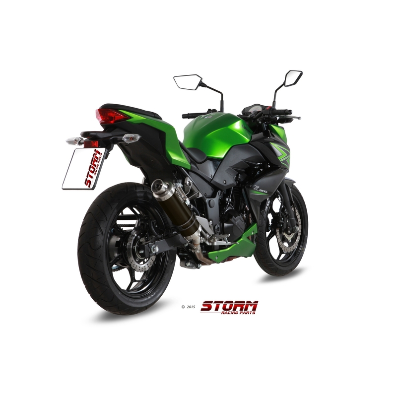 Koncovka výfuku STORM GP Oceľovo čierna pre KAWASAKI Z 300 2015-2016, KAWASAKI EX Ninja 300 2013-2016