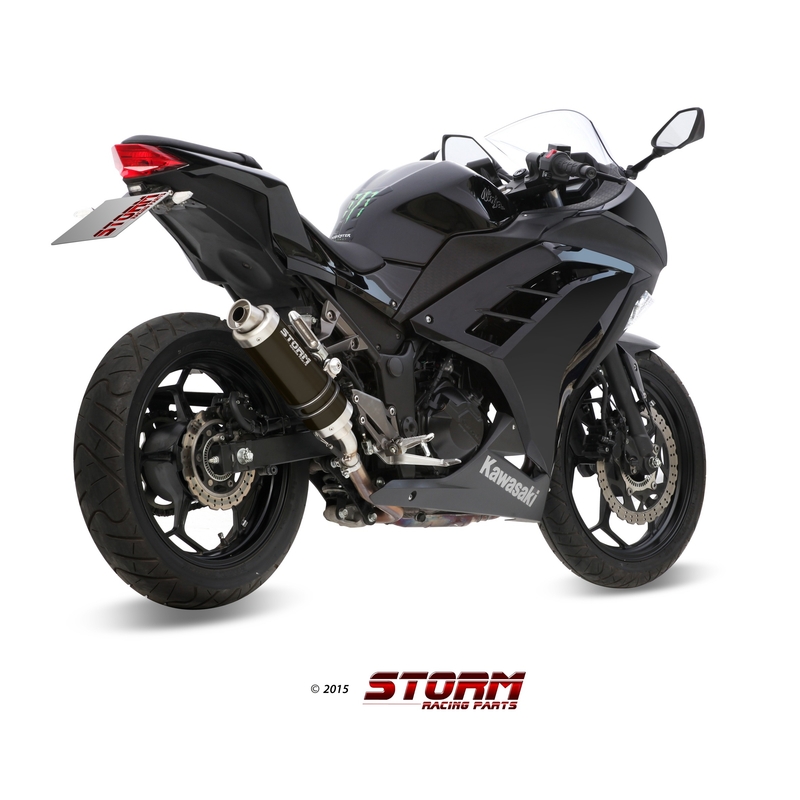 Koncovka výfuku STORM GP Oceľovo čierna pre KAWASAKI Z 300 2015-2016, KAWASAKI EX Ninja 300 2013-2016