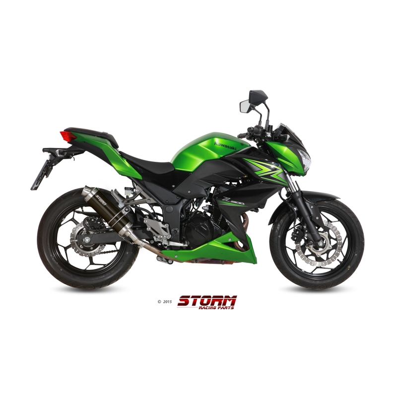 Koncovka výfuku STORM GP Oceľovo čierna pre KAWASAKI Z 300 2015-2016, KAWASAKI EX Ninja 300 2013-2016