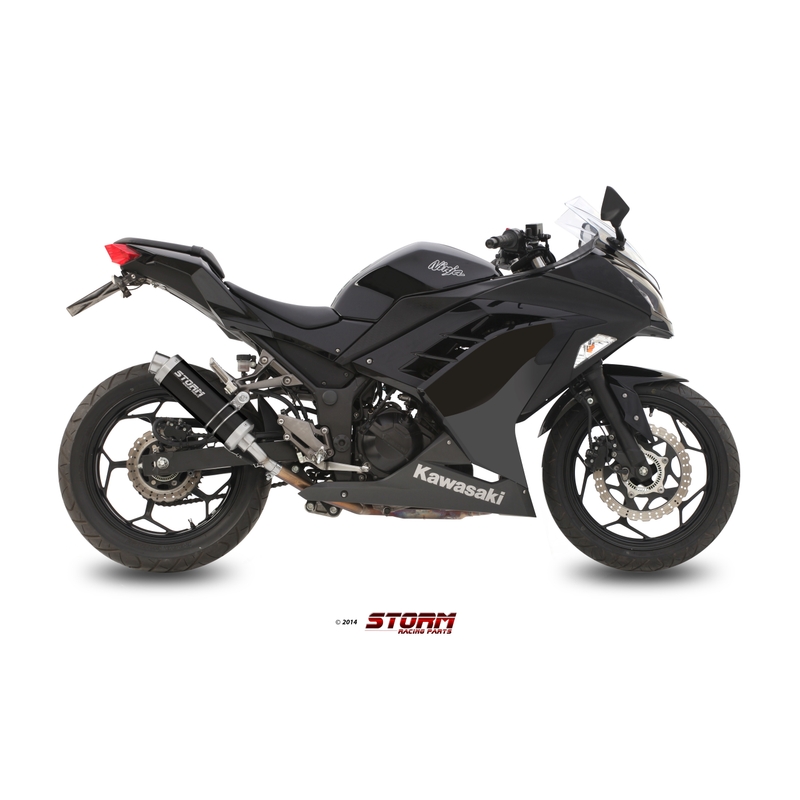 Koncovka výfuku STORM GP Oceľovo čierna pre KAWASAKI Z 300 2015-2016, KAWASAKI EX Ninja 300 2013-2016