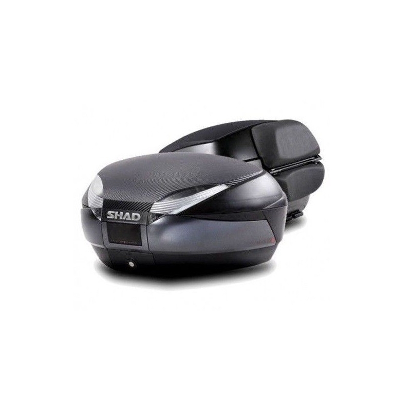 Vrchný kufor na motorku SHAD SH48 Tmavo šedá s operadlom, karbónovým poťahom a zámkom PREMIUM SMART