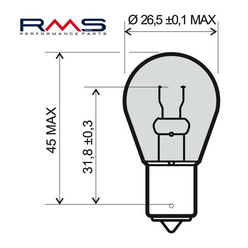 Žiarovka RMS 12V 21W , BA15S oranžová