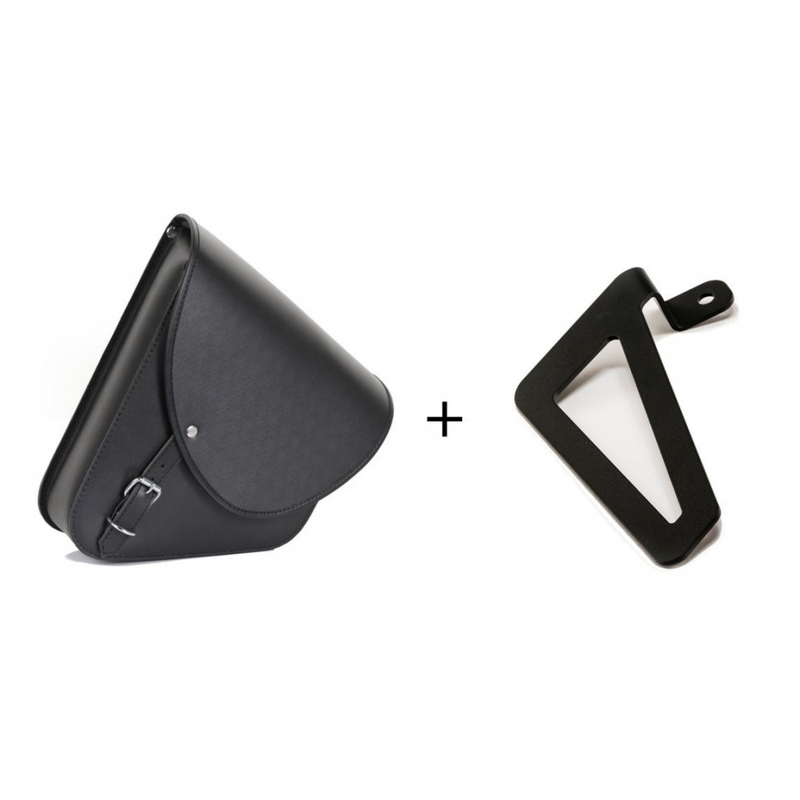 Kožená sedlová brašňa CUSTOMACCES BARCELONA čierna správne, s univerzálnou podporou