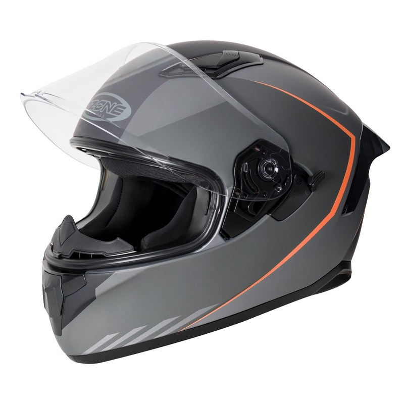 Integrálna prilba na motocykel Ozone Sprint Stripe čierno-šedo-fluorescenčno červená