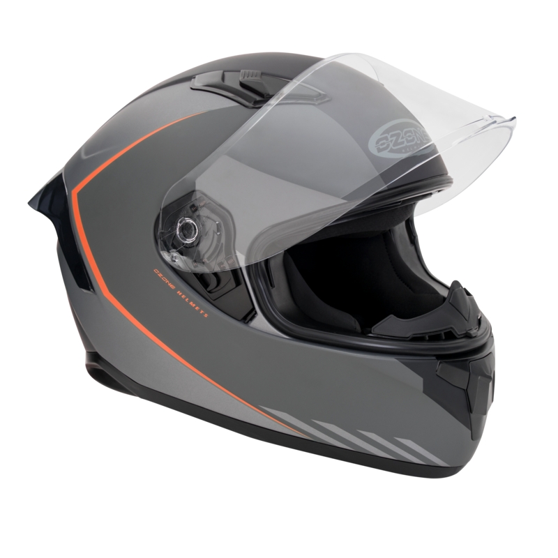 Integrálna prilba na motocykel Ozone Sprint Stripe čierno-šedo-fluorescenčno červená
